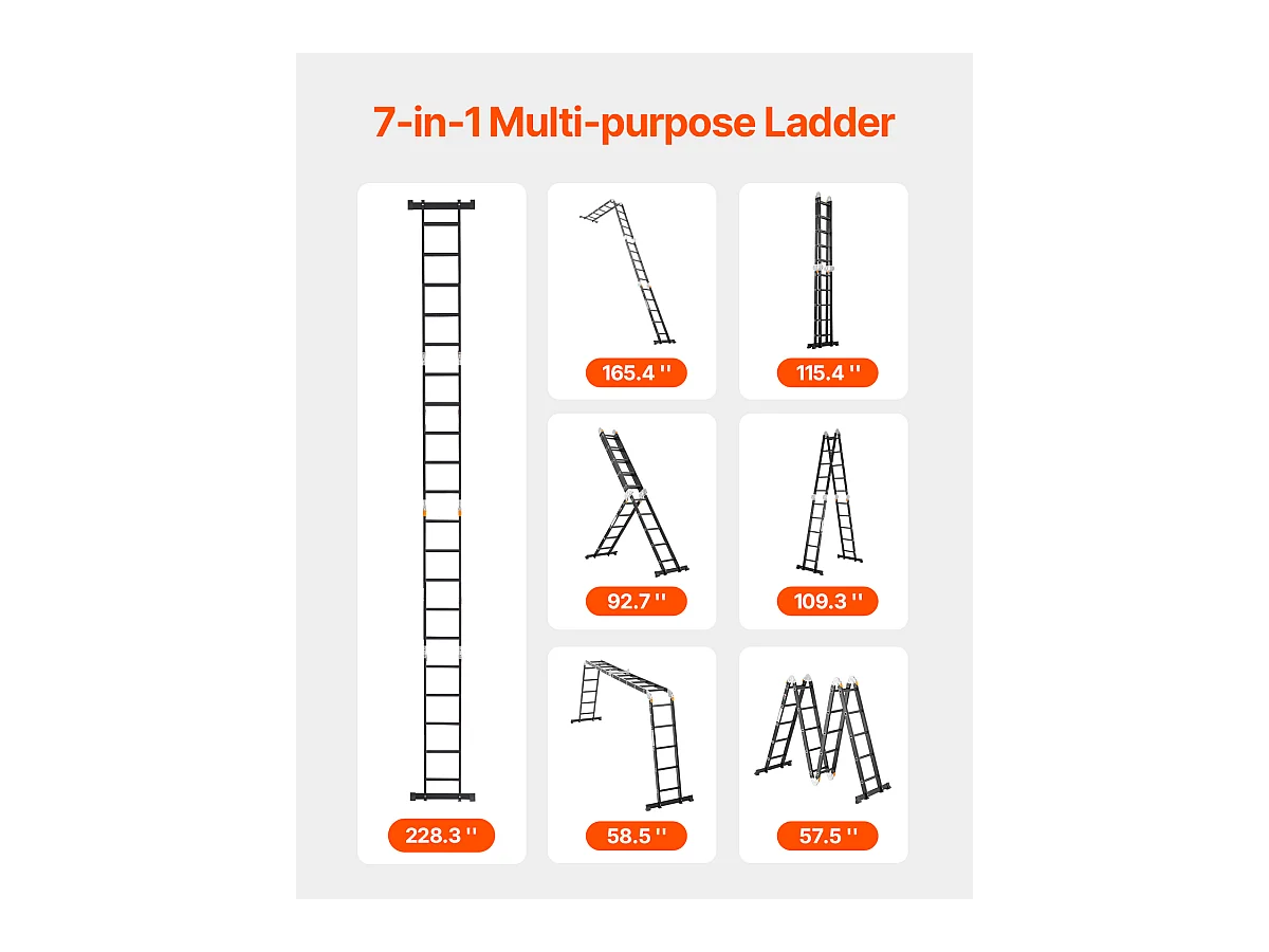 Escada Dobrável Multifuncional SucceBuy 7 em 1, 5 Degraus, Altura de Alcance de 5,8 m, para Trabalho