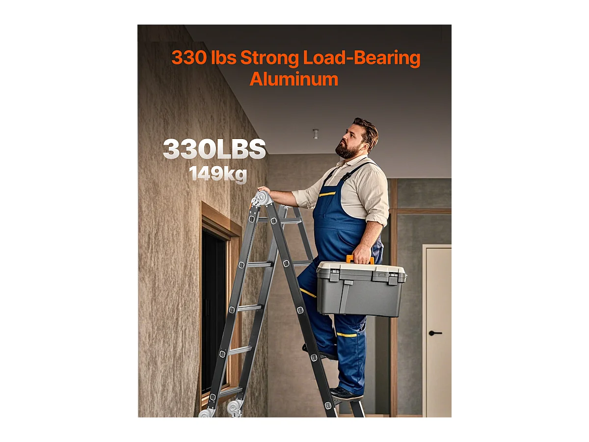 Escada Dobrável Multifuncional SucceBuy 7 em 1, 5 Degraus, Altura de Alcance de 5,8 m, para Trabalho