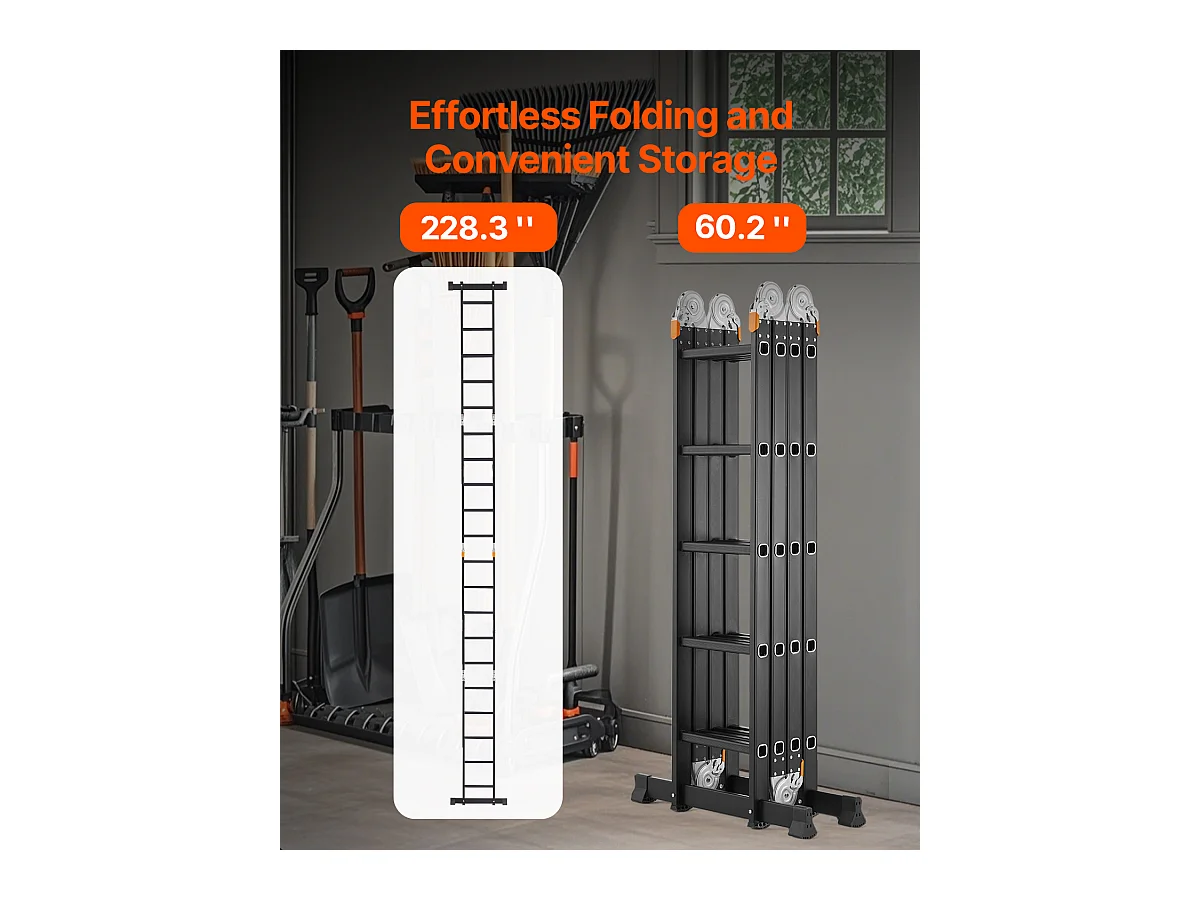 Escada Dobrável Multifuncional SucceBuy 7 em 1, 5 Degraus, Altura de Alcance de 5,8 m, para Trabalho