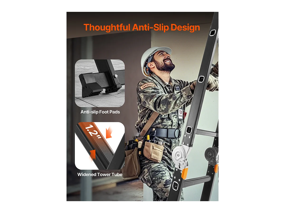 Escada Dobrável Multifuncional SucceBuy 7 em 1, 5 Degraus, Altura de Alcance de 5,8 m, para Trabalho