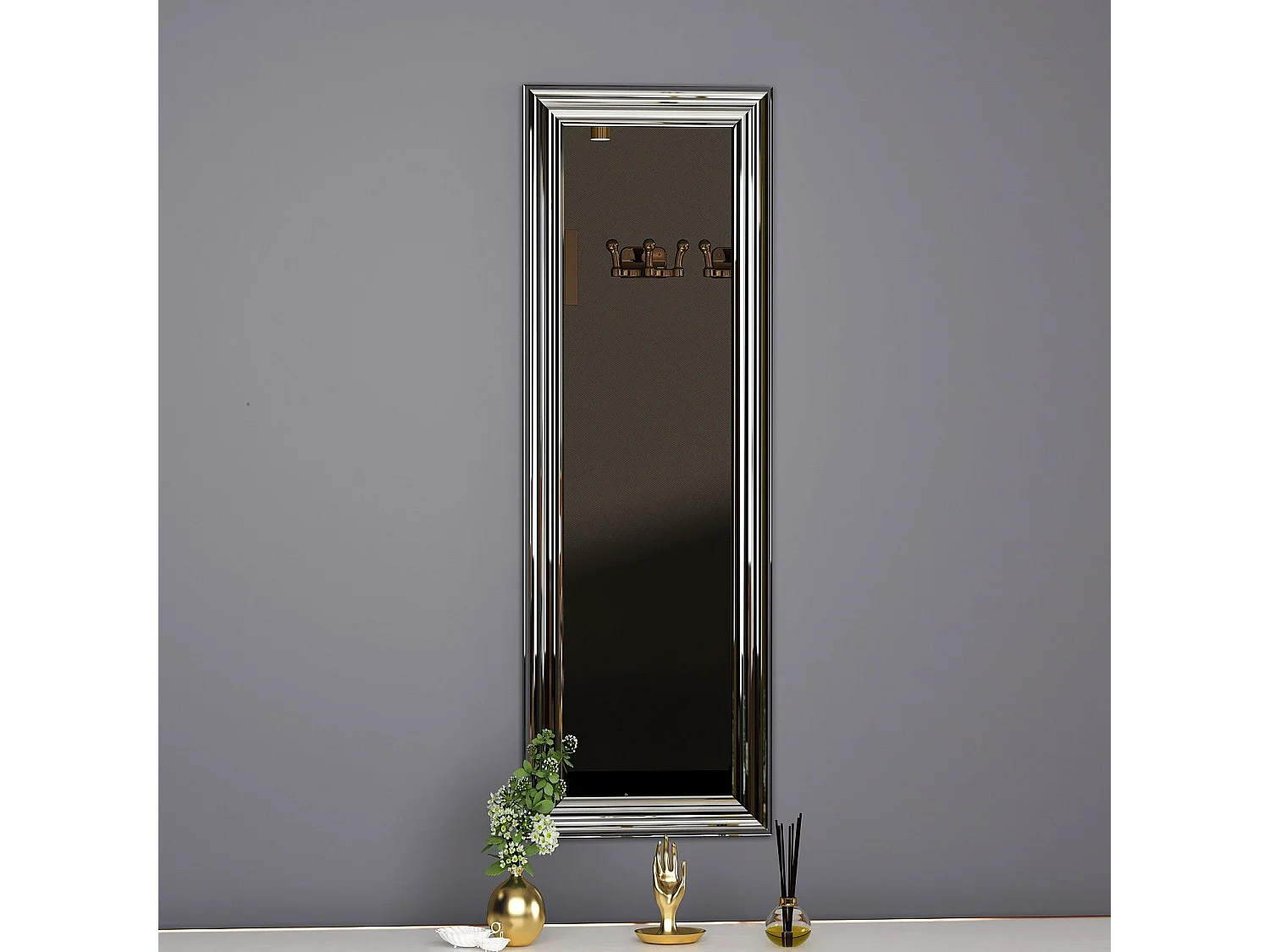 Espelho Moderno "Boos" com Moldura Prateada - 30 x 90 x 2,2 cm para Decoração Sofisticada