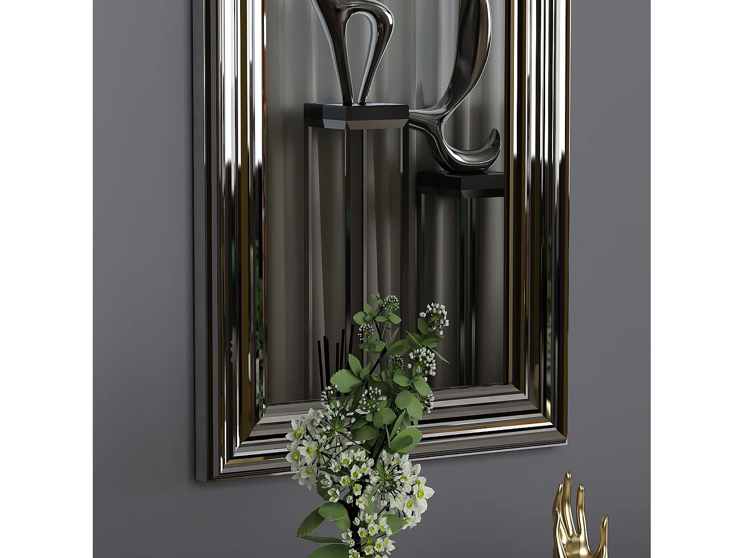 Espelho Moderno "Boos" com Moldura Prateada - 30 x 90 x 2,2 cm para Decoração Sofisticada