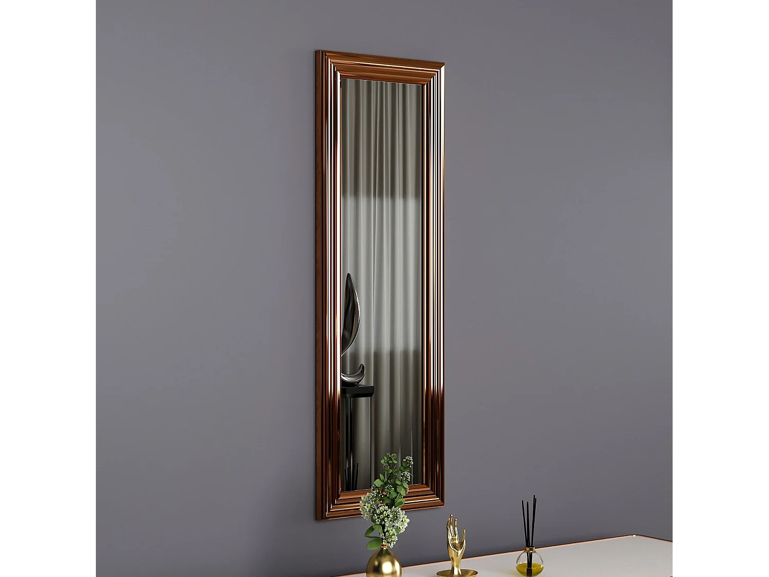 Espelho Moderno "Boos" com Moldura em Bronze - 30 x 90 x 2,2 cm para Decoração Elegante