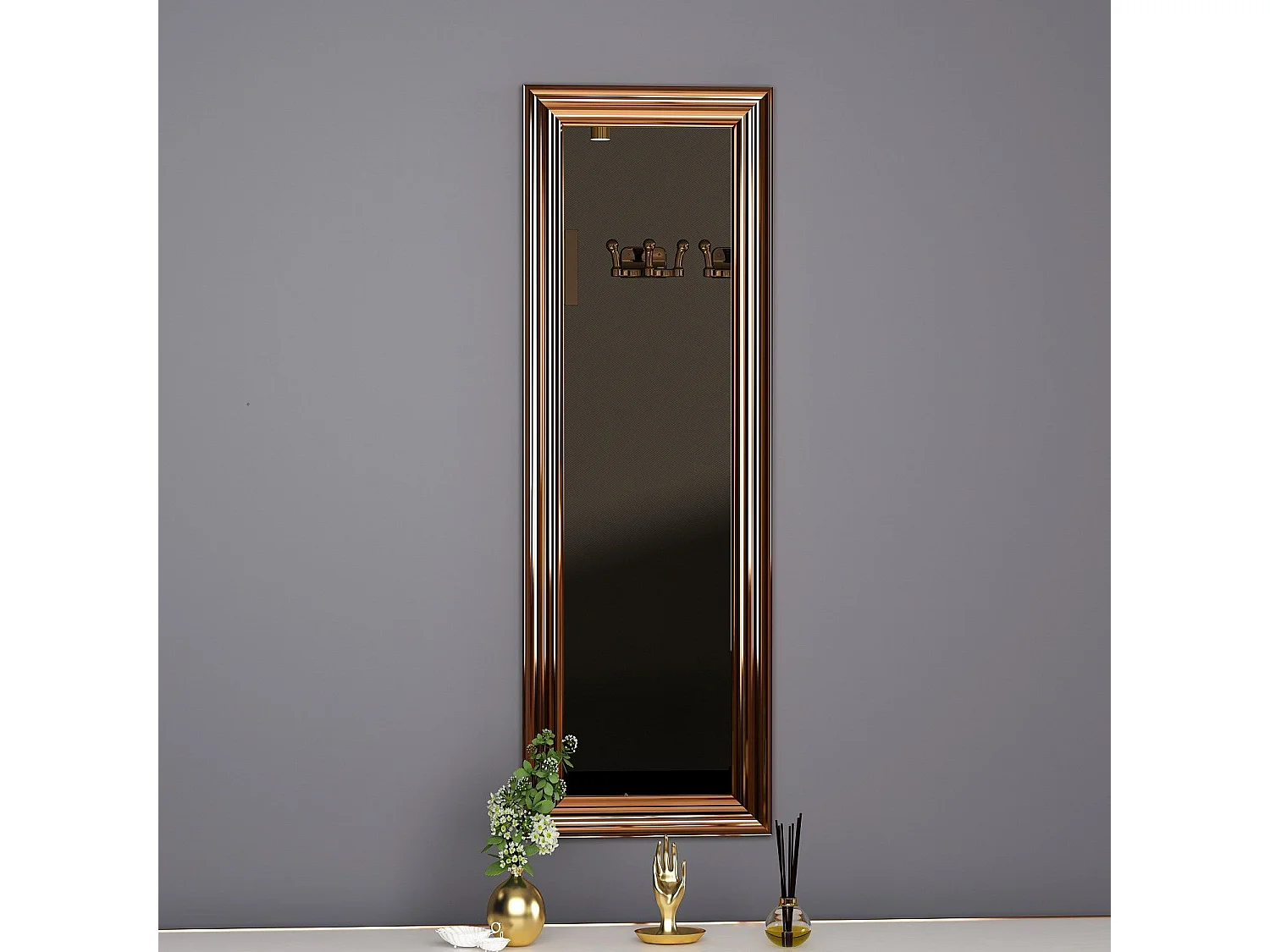 Espelho Moderno "Boos" com Moldura em Bronze - 30 x 90 x 2,2 cm para Decoração Elegante