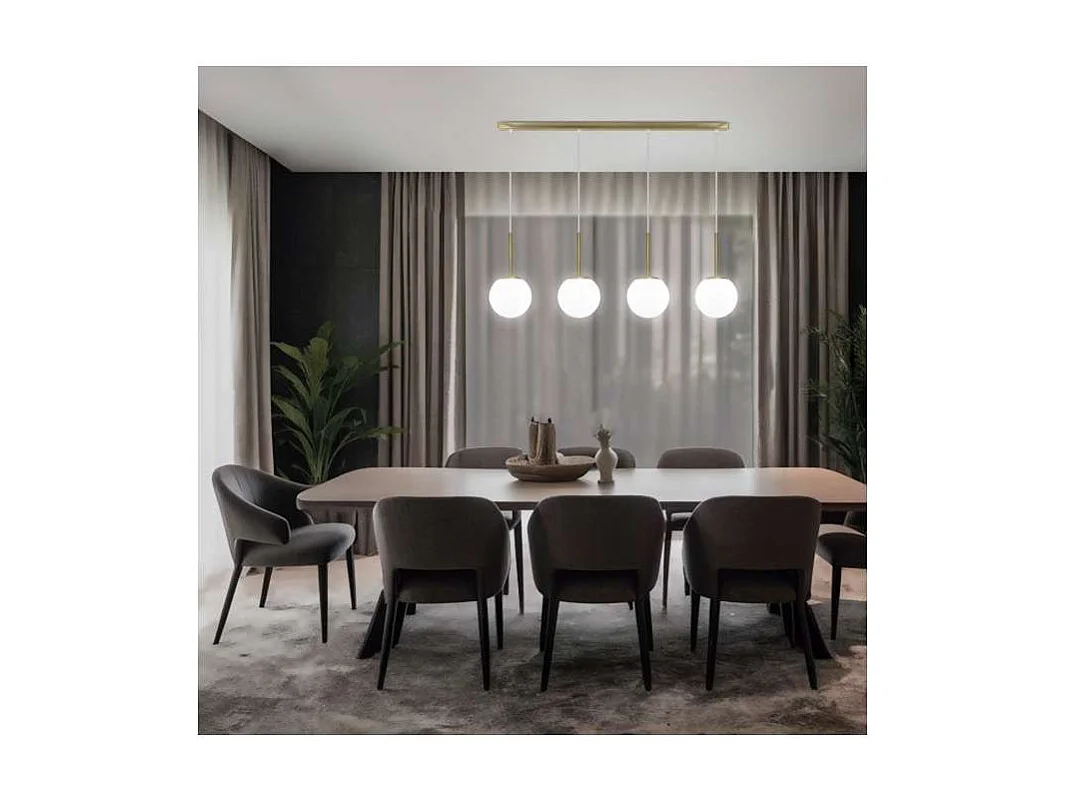 Colgante alargado 4 luces modelo Portile acabado laton/blanco, 36/136cm(alto) 86cm(ancho)