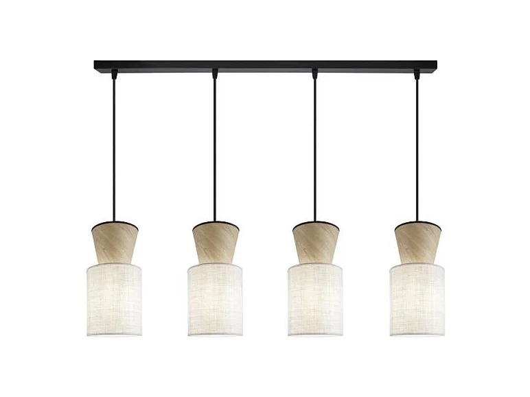Colgante alargado 4 luces modelo Aosta acabado beige/madera, 30cm(alto) 85cm(ancho) 15cm(f