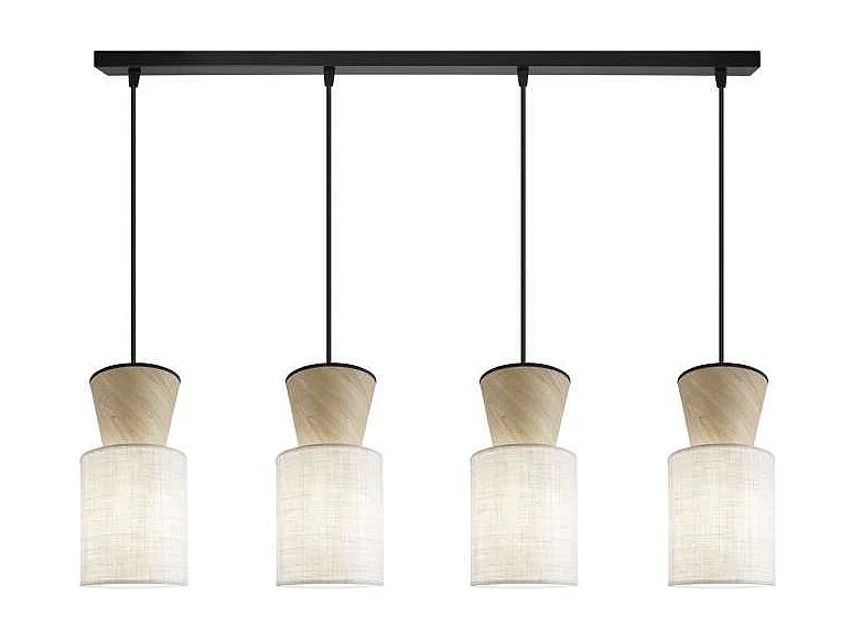 Colgante alargado 4 luces modelo Aosta acabado beige/madera, 30cm(alto) 85cm(ancho) 15cm(f