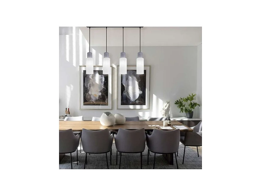 Colgante alargado 4 luces modelo Kilian acabado blanco/gris, 25cm(alto) 80cm(ancho) 12cm(f