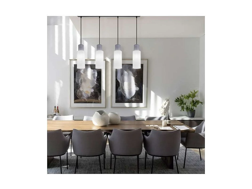 Colgante alargado 4 luces modelo Kilian acabado blanco/gris, 25cm(alto) 80cm(ancho) 12cm(f