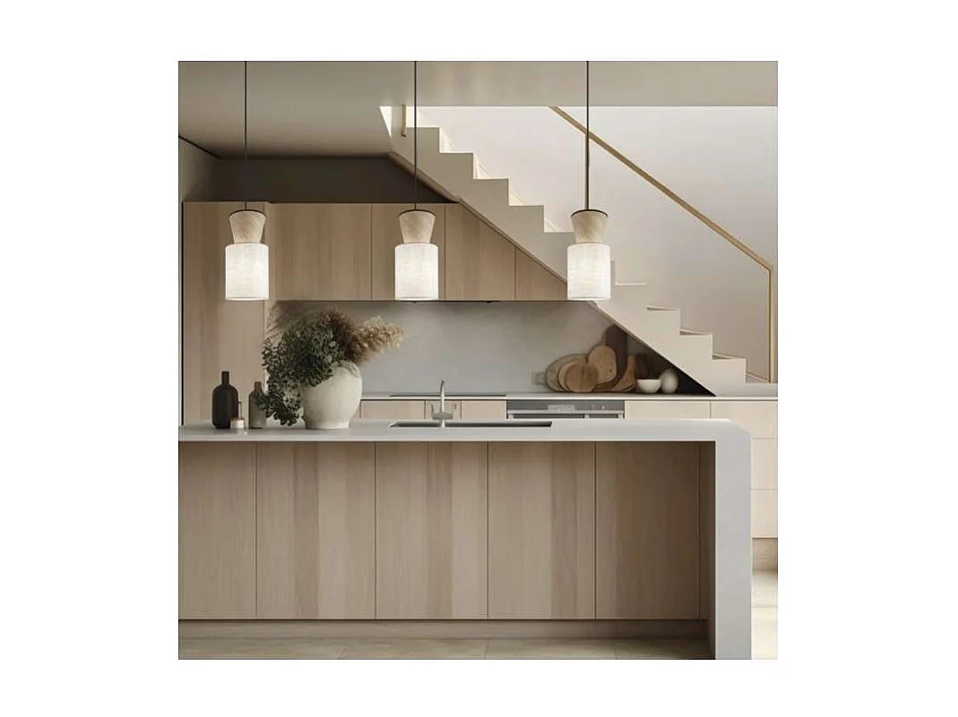 Colgante 1 luz modelo Aosta acabado beige/madera, 18cm(alto) 15cm(ancho) 15cm(fondo)