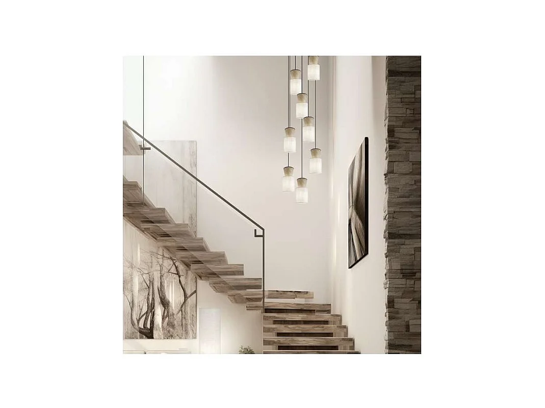 Colgante 8 luces modelo Aosta acabado beige/madera, 30cm(alto) 50cm(ancho) 50cm(fondo)