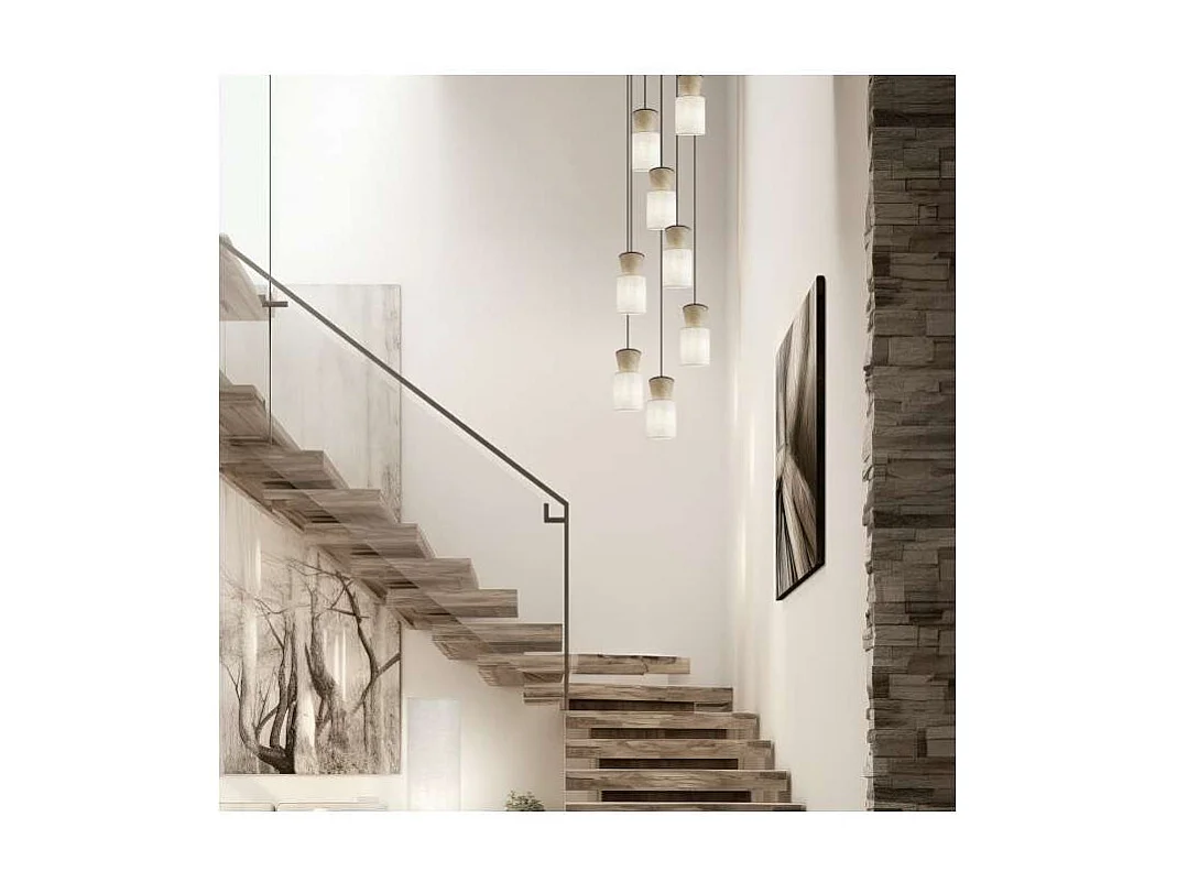 Colgante 8 luces modelo Aosta acabado beige/madera, 30cm(alto) 50cm(ancho) 50cm(fondo)