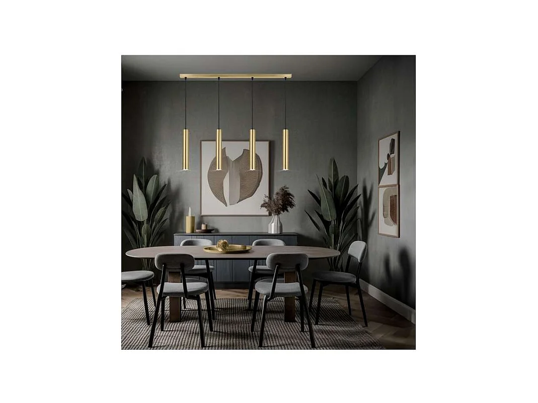 Colgante alargado 4 luces modelo Antia acabado latón, 36cm(alto) 86cm(ancho) 15cm(fondo)