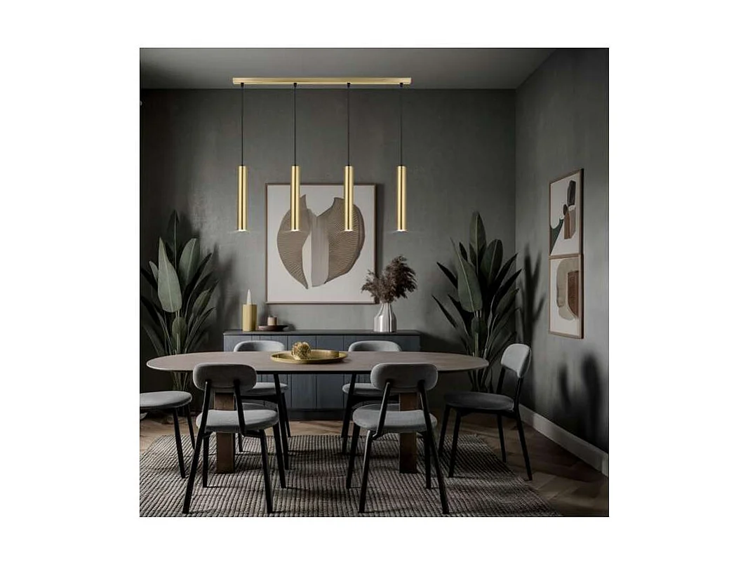 Colgante alargado 4 luces modelo Antia acabado latón, 36cm(alto) 86cm(ancho) 15cm(fondo)