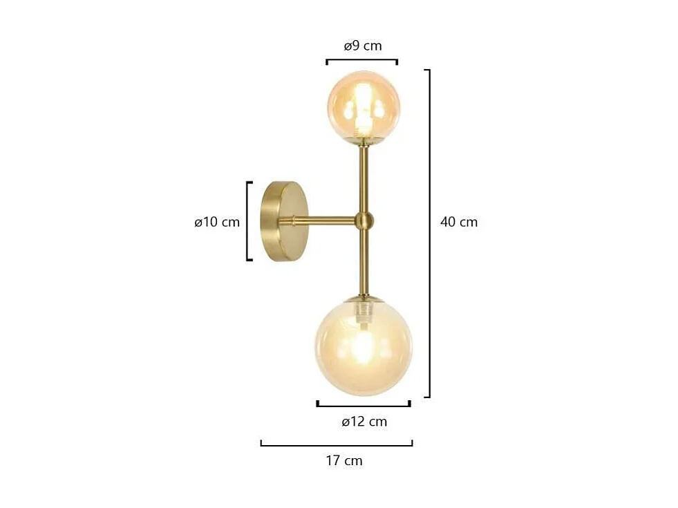 Aplique a pared modelo Galaxia acabado latón/ambar, 40cm(alto) 12cm(ancho) 18cm(fondo)