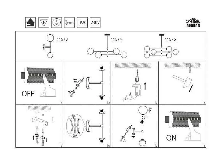 Aplique a pared modelo Galaxia acabado latón/ambar, 40cm(alto) 12cm(ancho) 18cm(fondo)