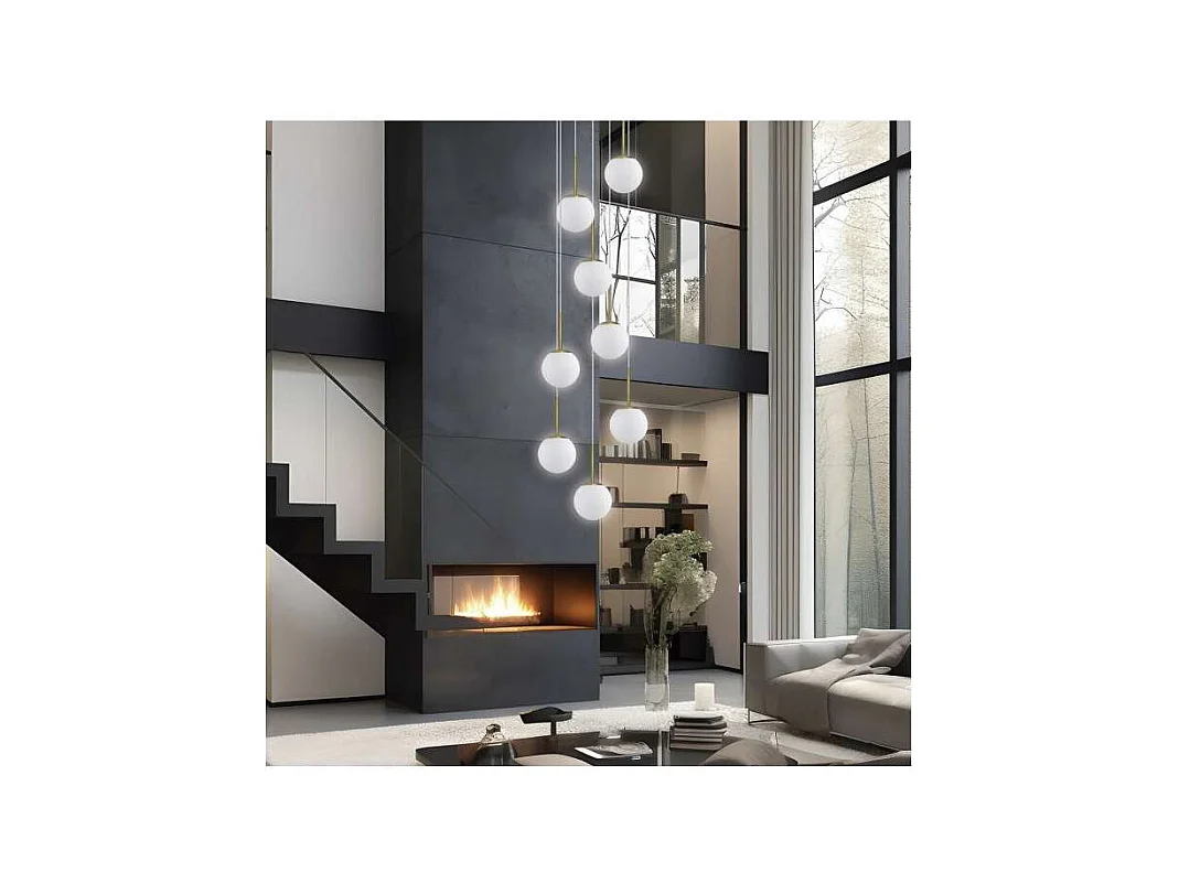 Colgante 8 luces modelo Portile acabado latón/blanco, 55cm(alto) 55cm(ancho) 36cm(fondo)