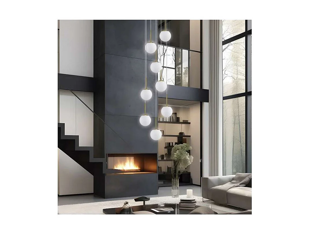 Colgante 8 luces modelo Portile acabado latón/blanco, 55cm(alto) 55cm(ancho) 36cm(fondo)