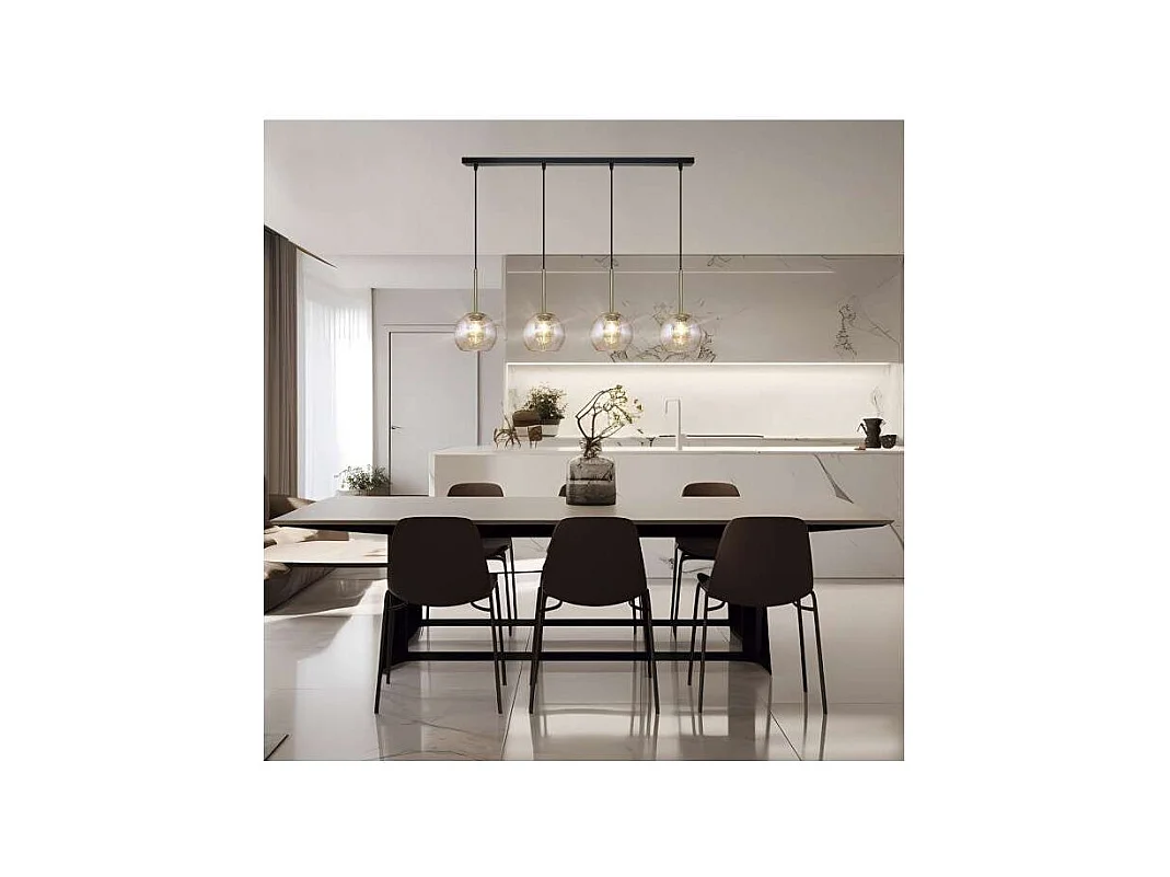 Colgante alargado 4 luces modelo Cacela acabado negro/laton, 36cm(alto) 86cm(ancho) 15cm(f