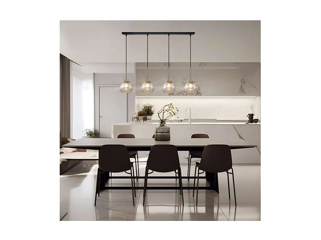 Colgante alargado 4 luces modelo Cacela acabado negro/laton, 36cm(alto) 86cm(ancho) 15cm(f