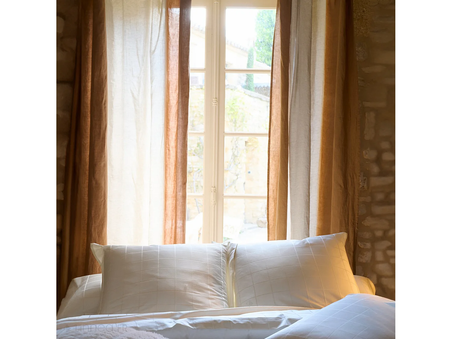 Pan de rideau 160x300 cm DEEPALI 100% lin lavé marron cognac