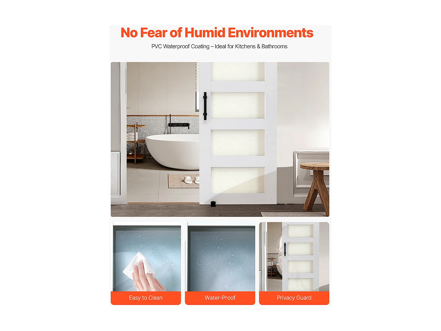 Schuurdeur Schuifdeur SucceBuy, 76.2 x 213.4 cm, van MDF Plaat, Schuifdeur Set met Beslag Set, Oppervlak van Waterdicht PVC