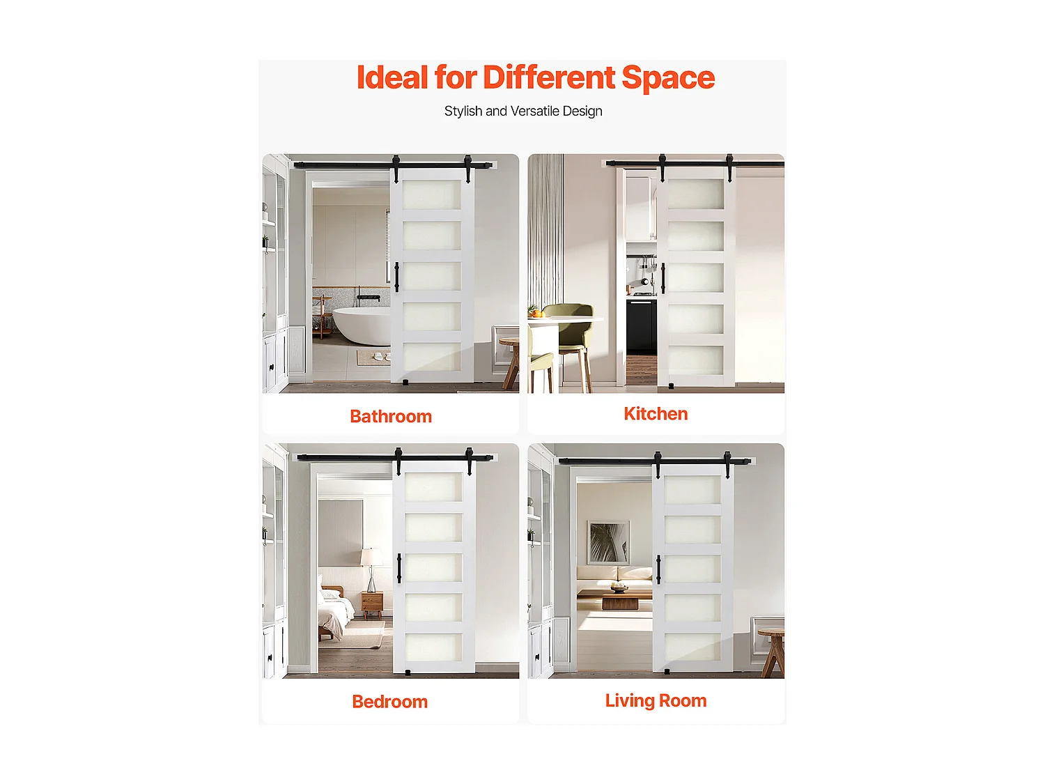 Schuurdeur Schuifdeur SucceBuy, 76.2 x 213.4 cm, van MDF Plaat, Schuifdeur Set met Beslag Set, Oppervlak van Waterdicht PVC