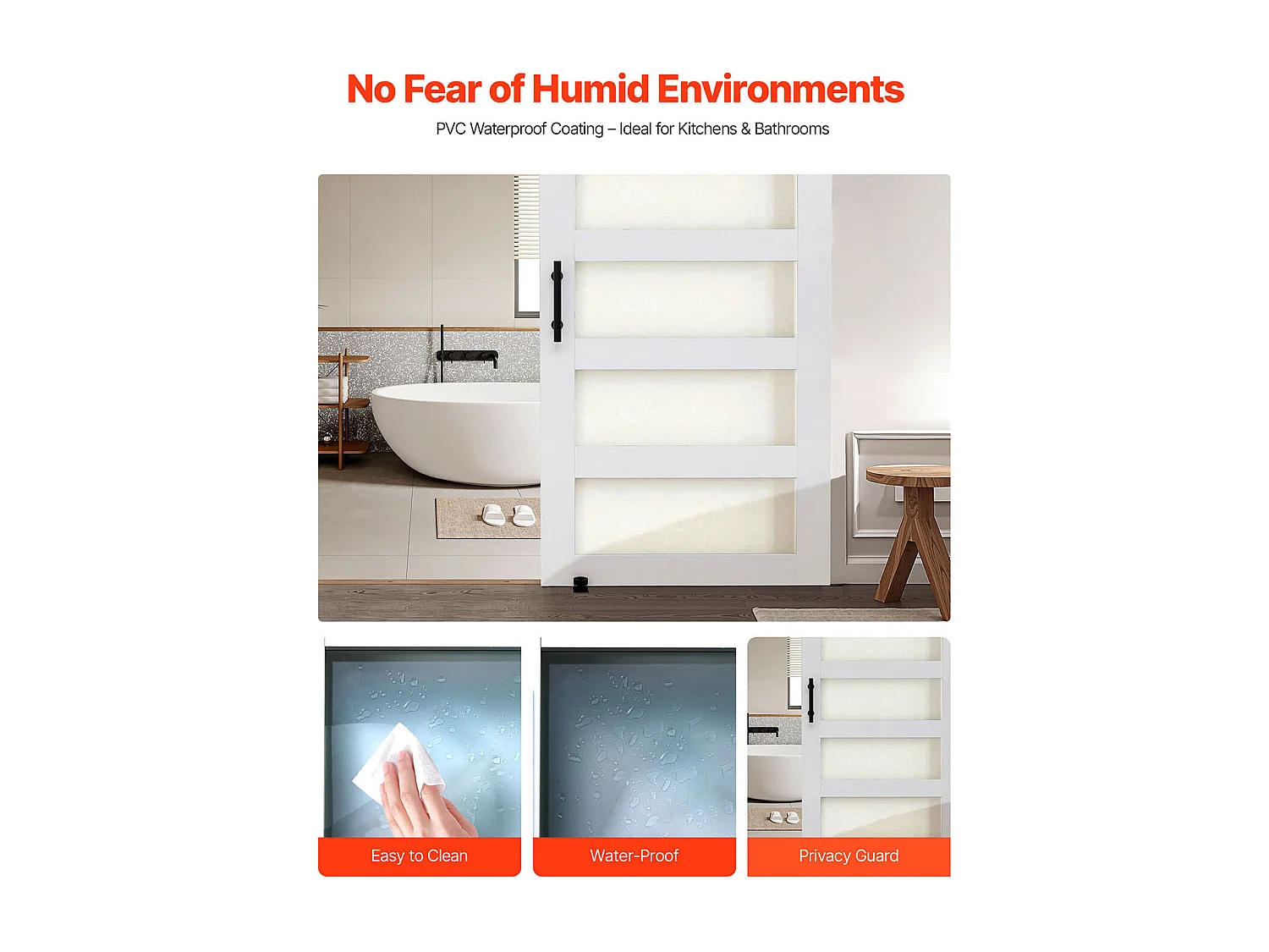 Schuurdeur Schuifdeur SucceBuy, 106.7 x 213.4 cm, van MDF Plaat, Schuifdeur Set met Beslag Set, Oppervlak van Waterdicht PVC