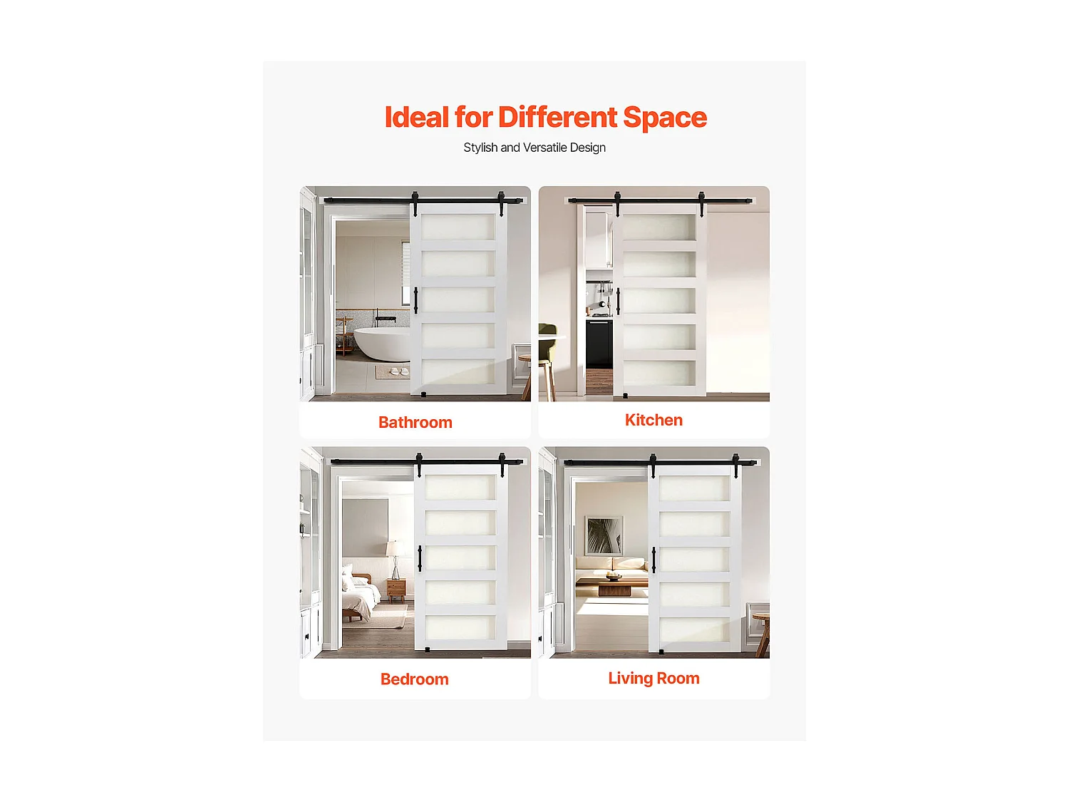 Schuurdeur Schuifdeur SucceBuy, 106.7 x 213.4 cm, van MDF Plaat, Schuifdeur Set met Beslag Set, Oppervlak van Waterdicht PVC