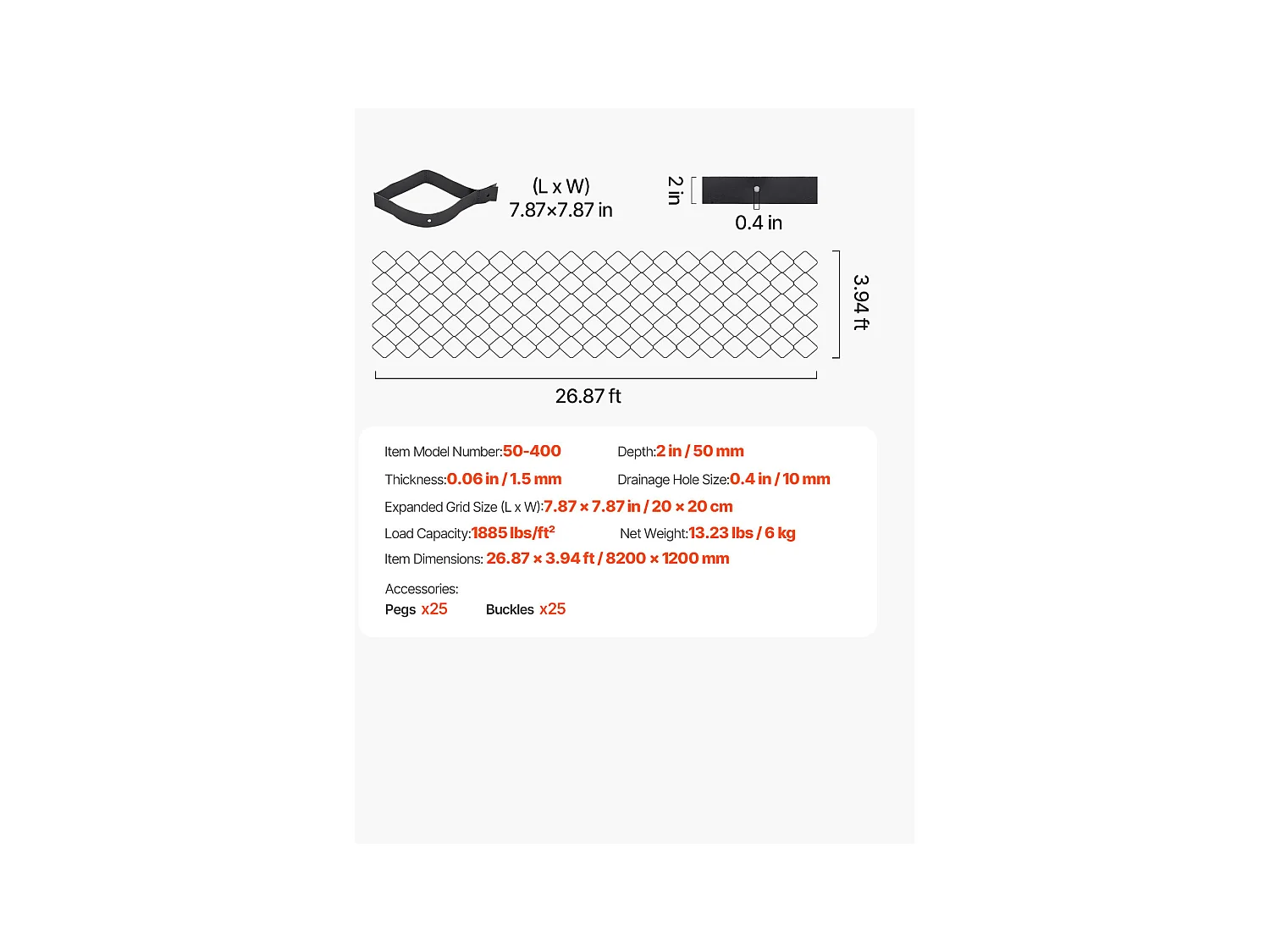 Stabilisateur de Gravier SucceBuy, 8,2x1,2 m, Grille de Stabilisation de Sol Géocellulaire, Profondeur 50 mm, Retenue de Gazon au Sol Stable, pour Allée