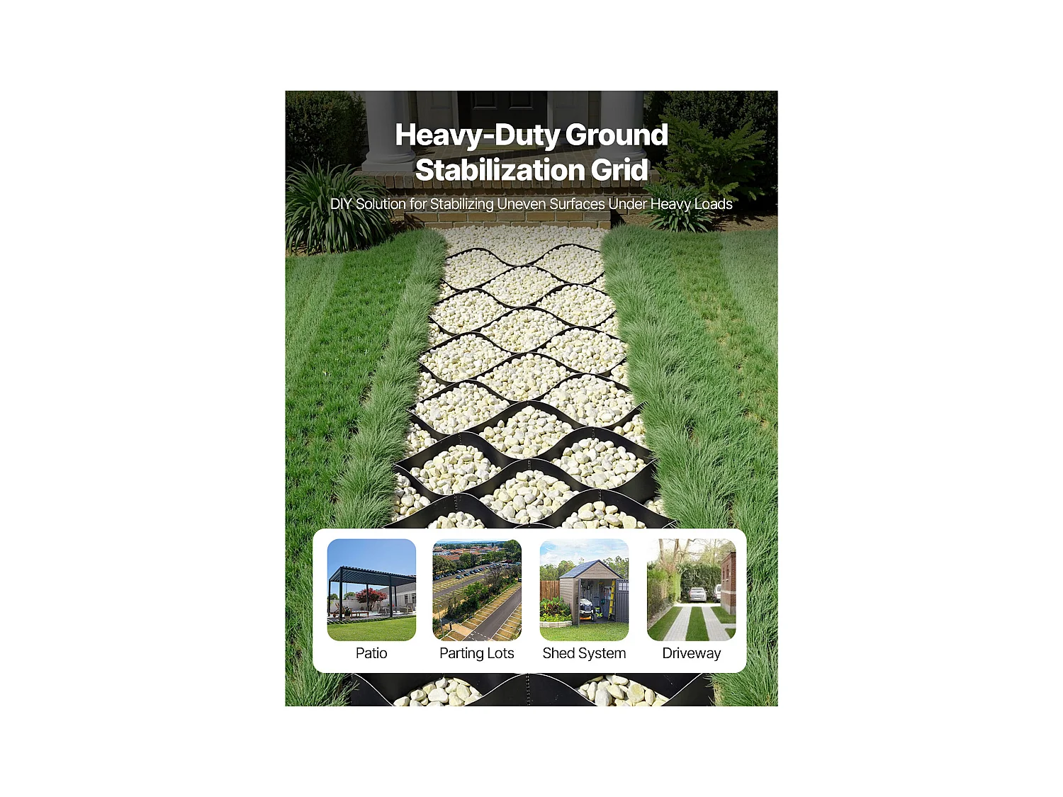 Stabilisateur de Gravier SucceBuy, 8,2x1,2 m, Grille de Stabilisation de Sol Géocellulaire, Profondeur 50 mm, Retenue de Gazon au Sol Stable, pour Allée