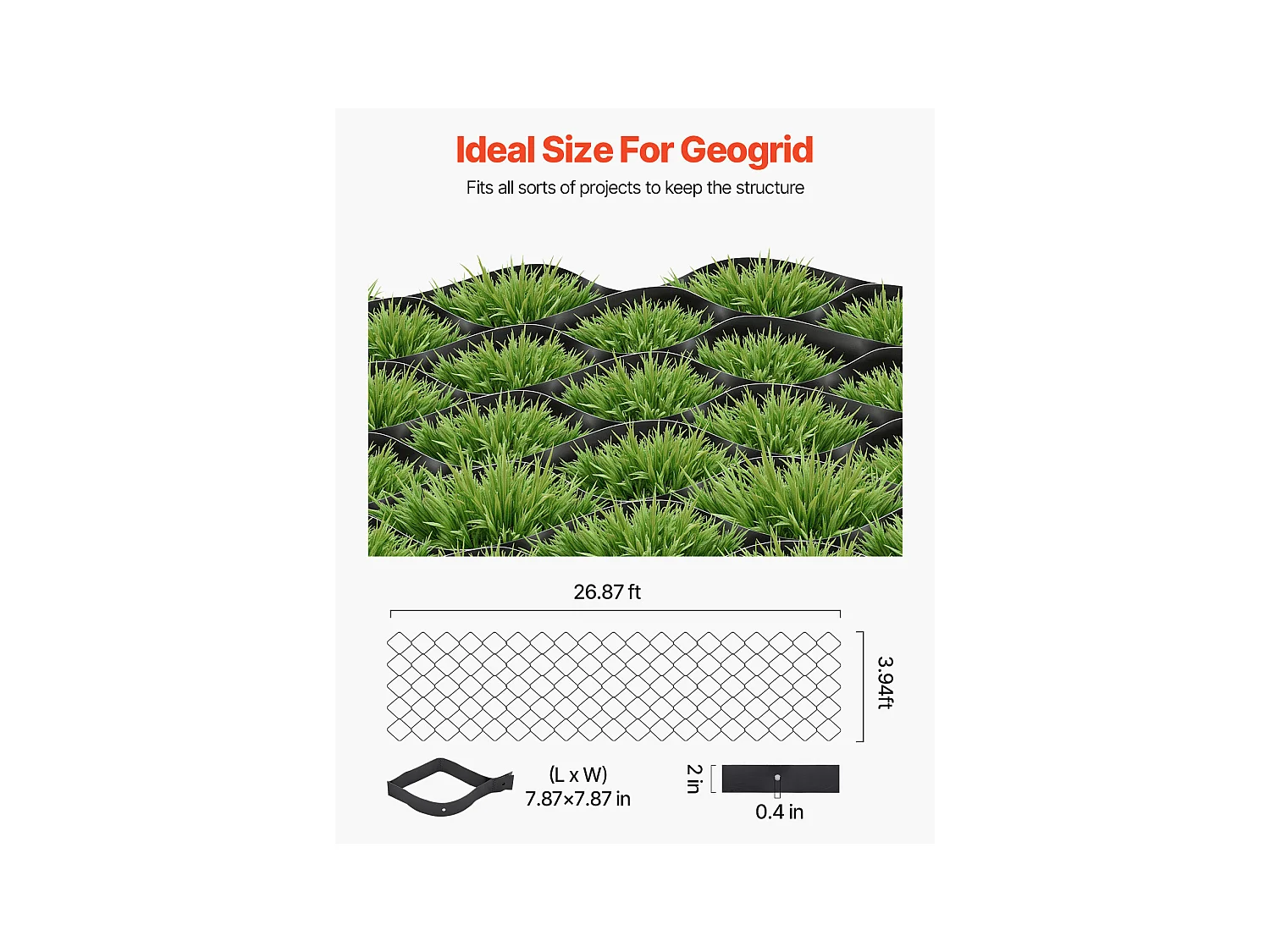 Stabilisateur de Gravier SucceBuy, 8,2x1,2 m, Grille de Stabilisation de Sol Géocellulaire, Profondeur 50 mm, Retenue de Gazon au Sol Stable, pour Allée