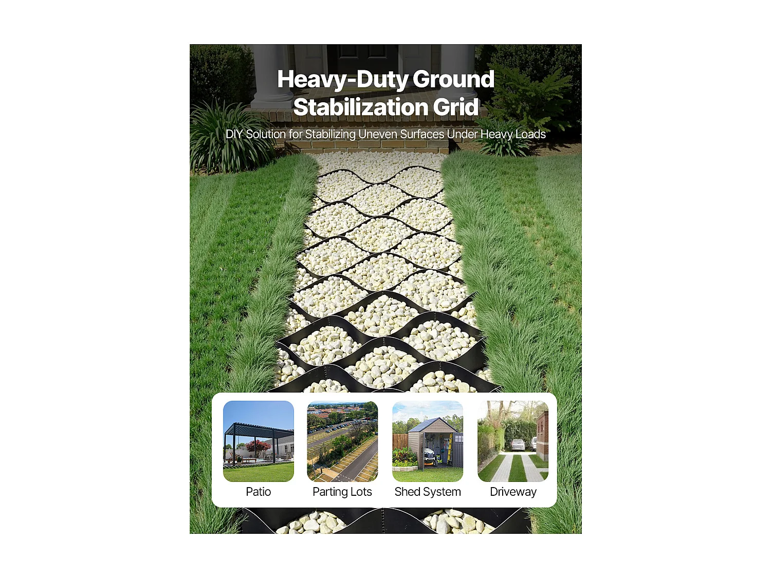 Stabilisateur de Gravier SucceBuy, 8,2x1,2 m, Grille de Stabilisation de Sol Géocellulaire, Profondeur 50 mm, Retenue de Gazon au Sol Stable, pour Allée
