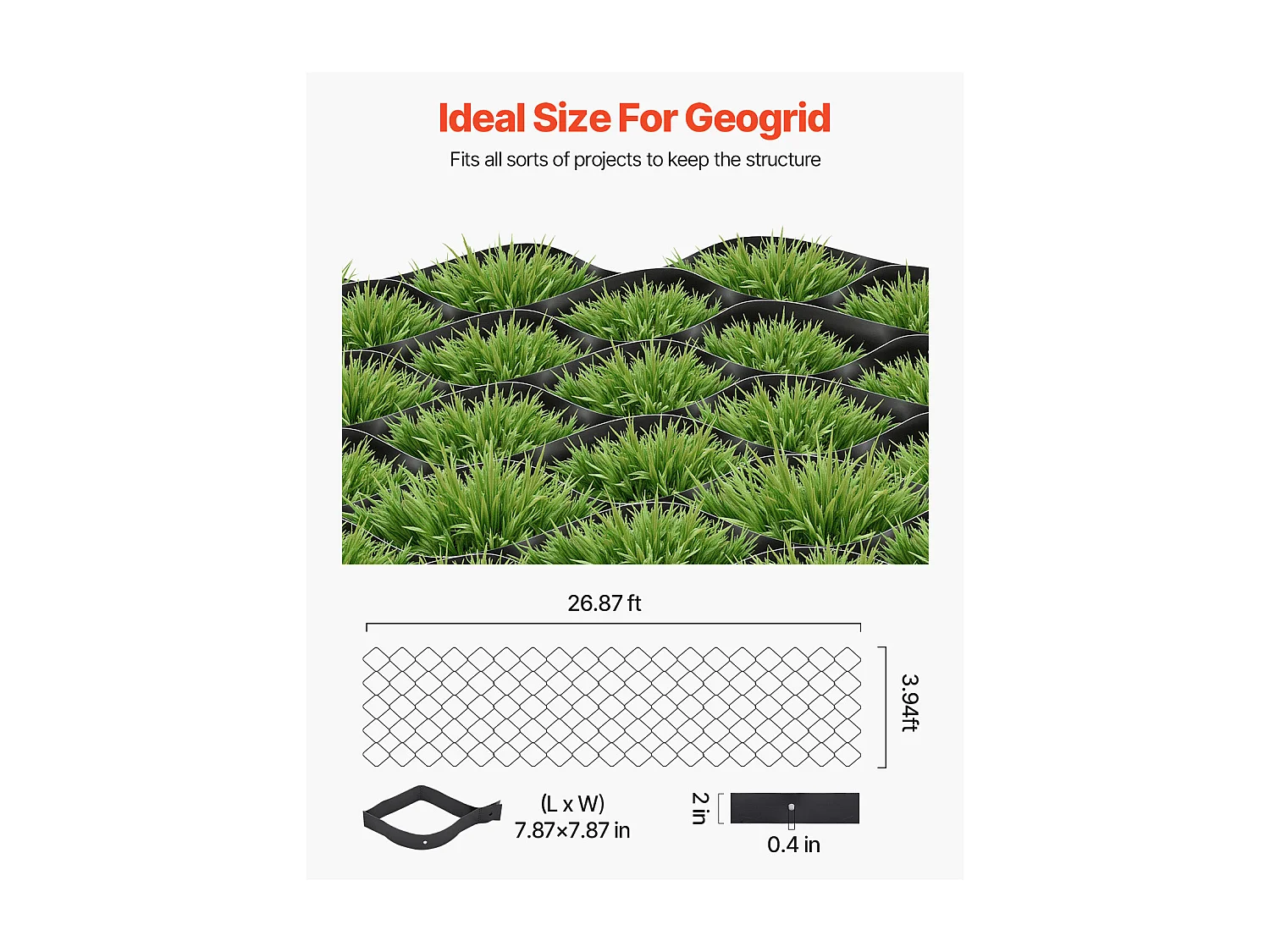 Stabilisateur de Gravier SucceBuy, 8,2x1,2 m, Grille de Stabilisation de Sol Géocellulaire, Profondeur 50 mm, Retenue de Gazon au Sol Stable, pour Allée