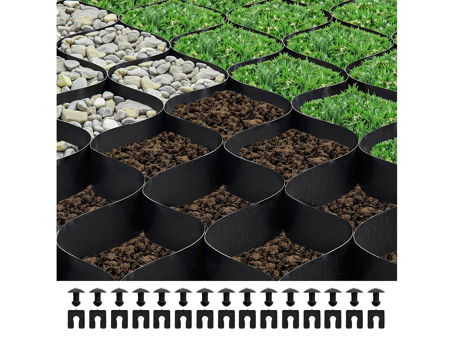 Stabilisateur de Gravier SucceBuy, 8,2x1,2 m, Grille de Stabilisation de Sol Géocellulaire, Profondeur 50 mm, Retenue de Gazon au Sol Stable, pour Allée