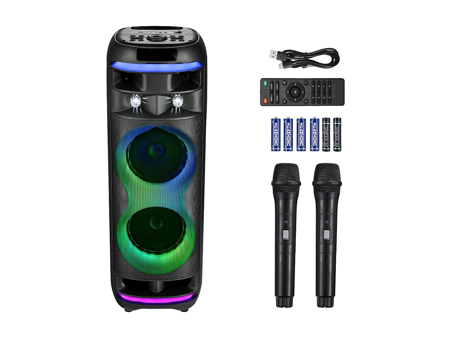 Máquina de Karaoke SucceBuy para Adultos, 80 W, Altavoz Bluetooth Portátil de 8 Pulgadas con 2 Micrófonos Inalámbricos, Luz LED, Función TWS, Ruedas