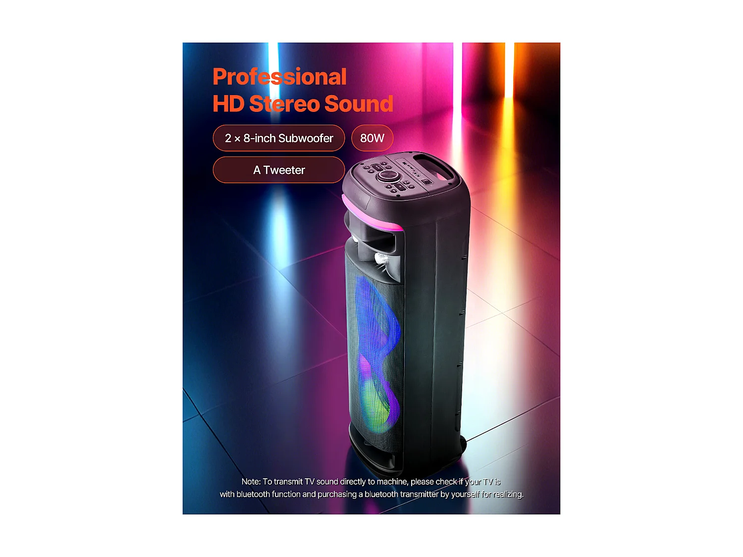 Máquina de Karaoke SucceBuy para Adultos, 80 W, Altavoz Bluetooth Portátil de 8 Pulgadas con 2 Micrófonos Inalámbricos, Luz LED, Función TWS, Ruedas