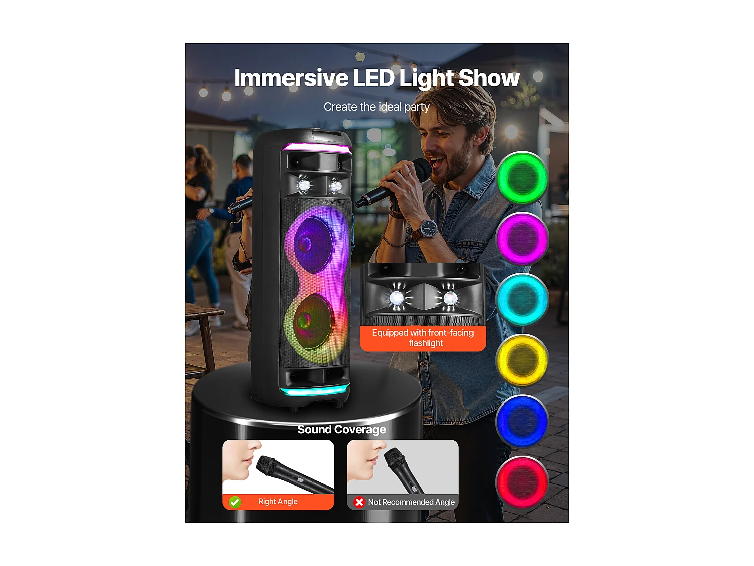 Máquina de Karaoke SucceBuy para Adultos, 80 W, Altavoz Bluetooth Portátil de 8 Pulgadas con 2 Micrófonos Inalámbricos, Luz LED, Función TWS, Ruedas