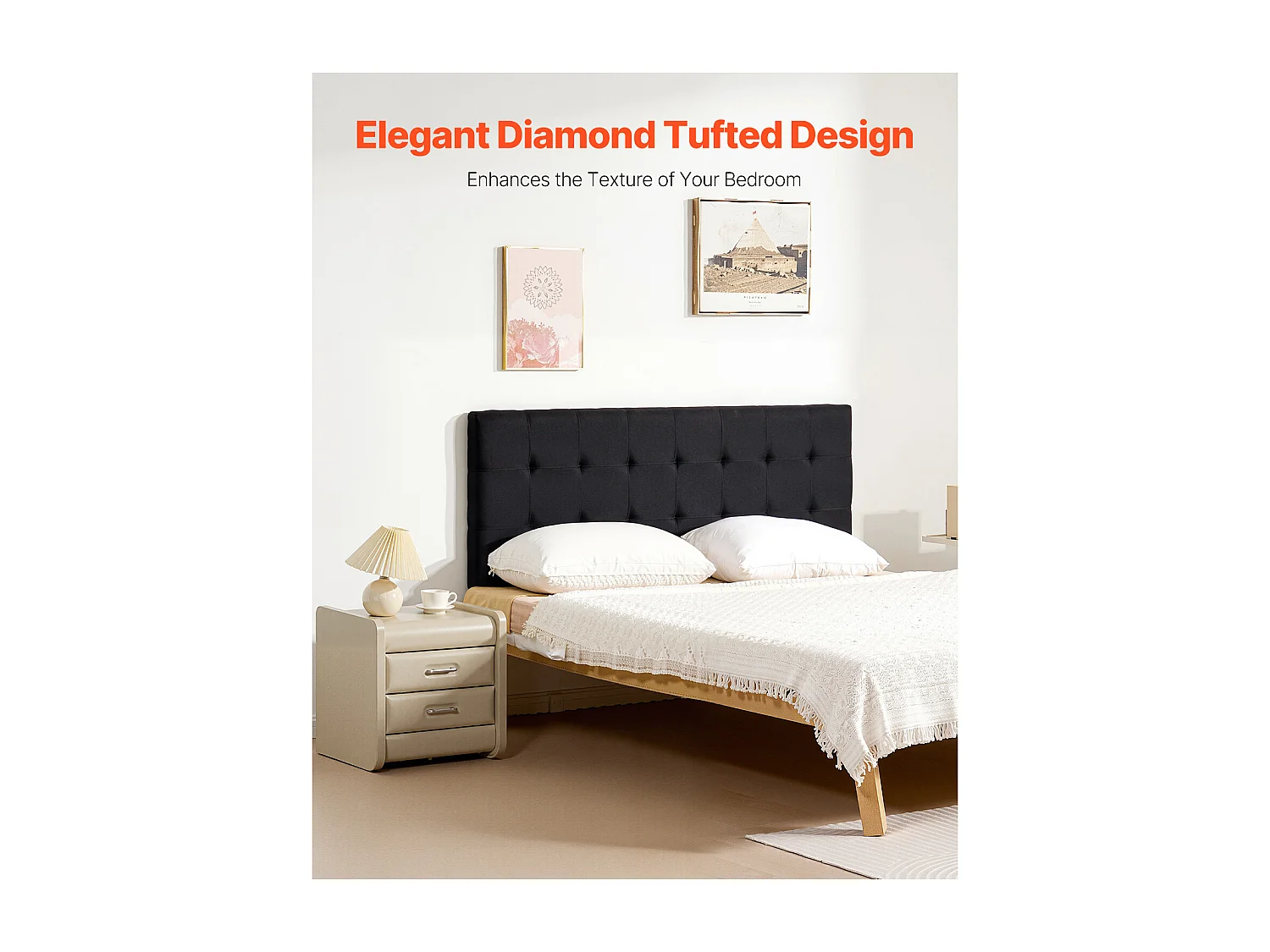 Hoofdeinde SucceBuy voor Queensize Bed, in Hoogte Verstelbaar Hoofdeinde op Voet, Comfortabel Gestoffeerd met Ruitjesmotief, voor Slaapkamer, Slaapzaal, Zwart