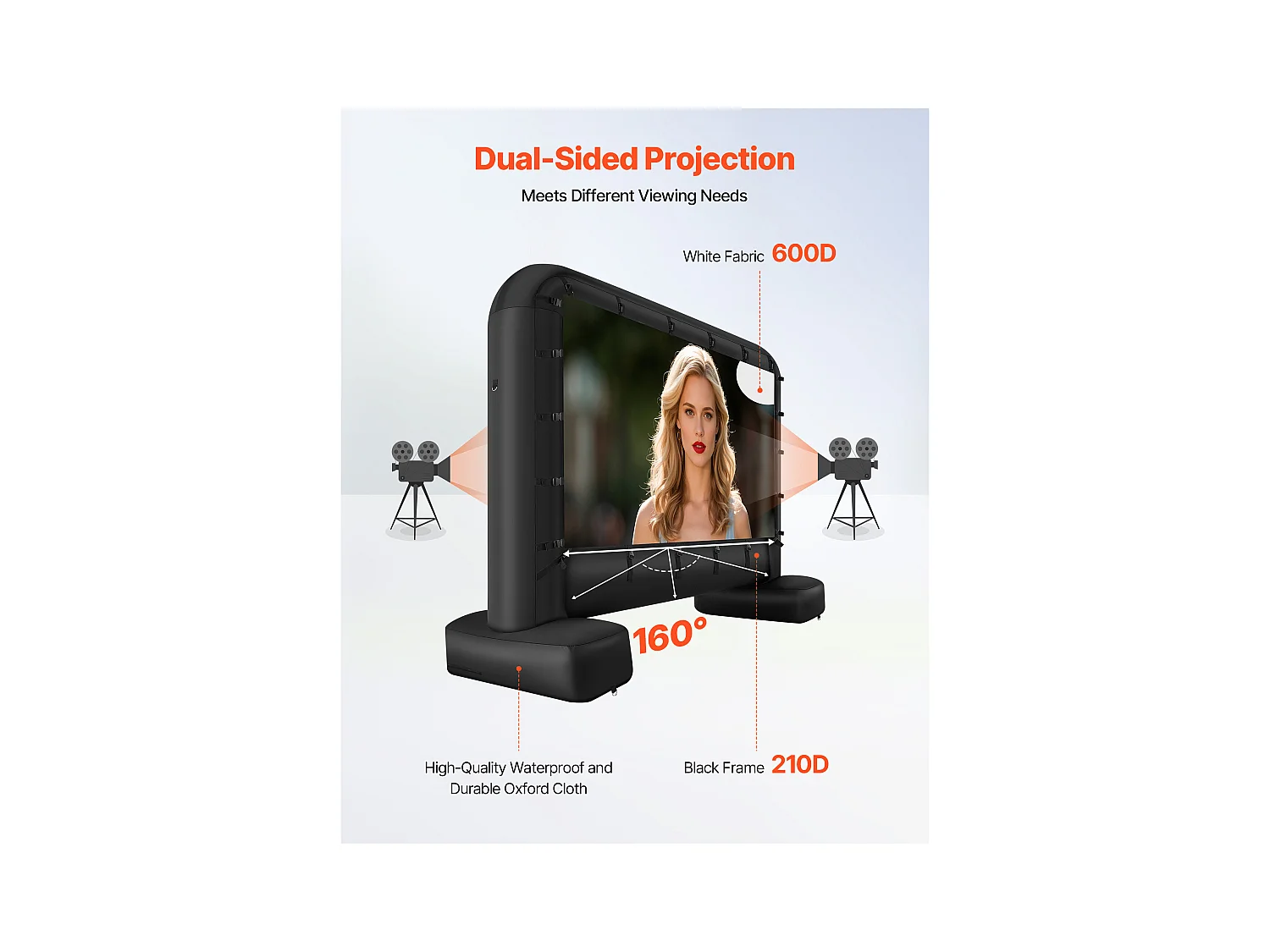 Écran de Projection Gonflable SucceBuy, Diagonale de 427 Cm, Format 16:9, 600D, Lavable, avec Sac de Rangement Portable, pour Extérieur, Cinéma Maison