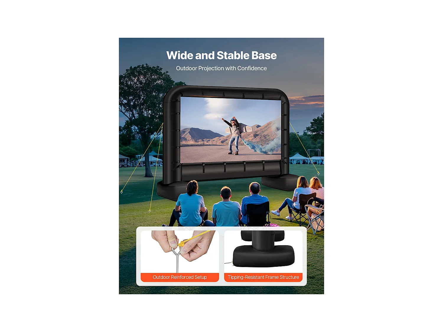 Écran de Projection Gonflable SucceBuy, Diagonale de 427 Cm, Format 16:9, 600D, Lavable, avec Sac de Rangement Portable, pour Extérieur, Cinéma Maison