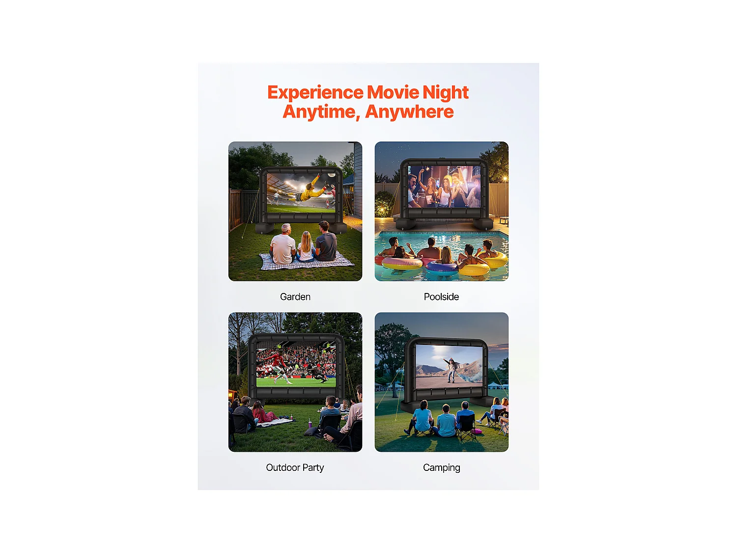 Écran de Projection Gonflable SucceBuy, Diagonale de 427 Cm, Format 16:9, 600D, Lavable, avec Sac de Rangement Portable, pour Extérieur, Cinéma Maison