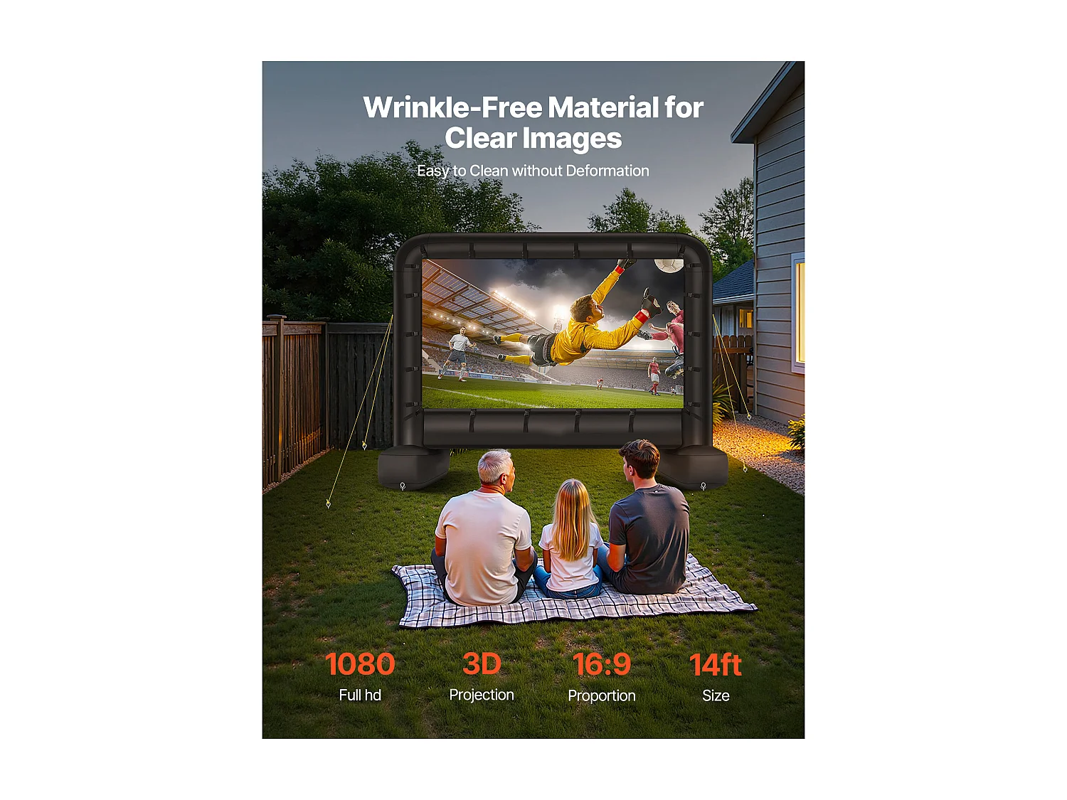 Écran de Projection Gonflable SucceBuy, Diagonale de 427 Cm, Format 16:9, 600D, Lavable, avec Sac de Rangement Portable, pour Extérieur, Cinéma Maison