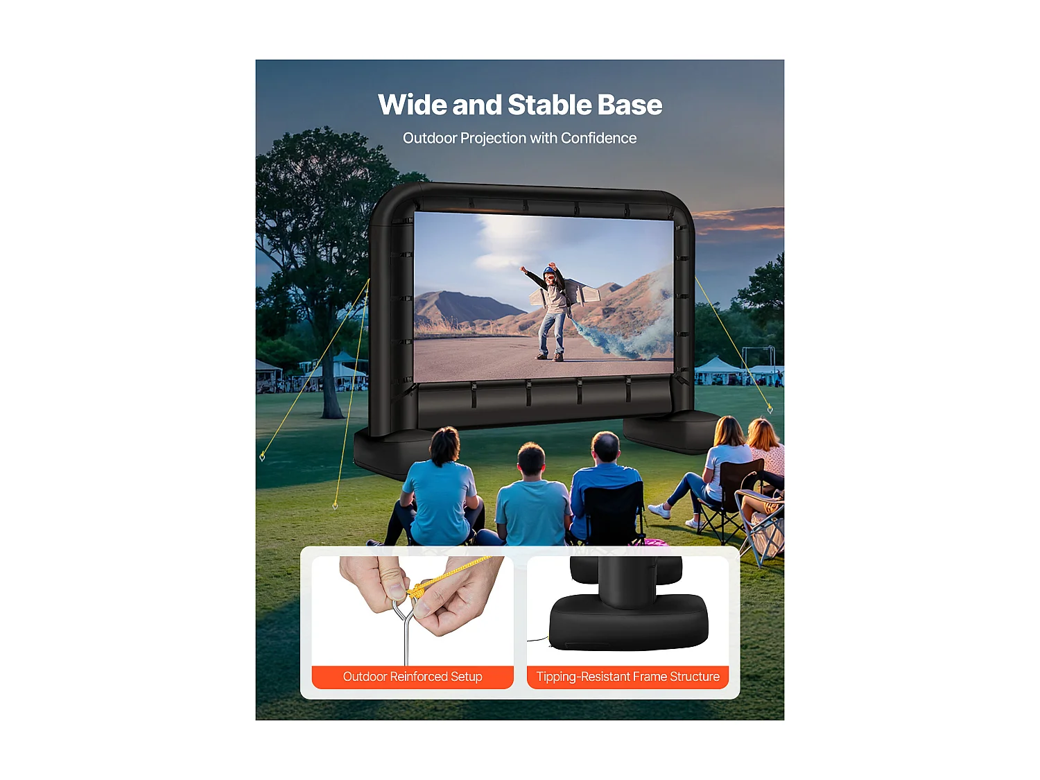 Écran de Projection Gonflable SucceBuy, Diagonale de 427 Cm, Format 16:9, 600D, Lavable, avec Sac de Rangement Portable, pour Extérieur, Cinéma Maison