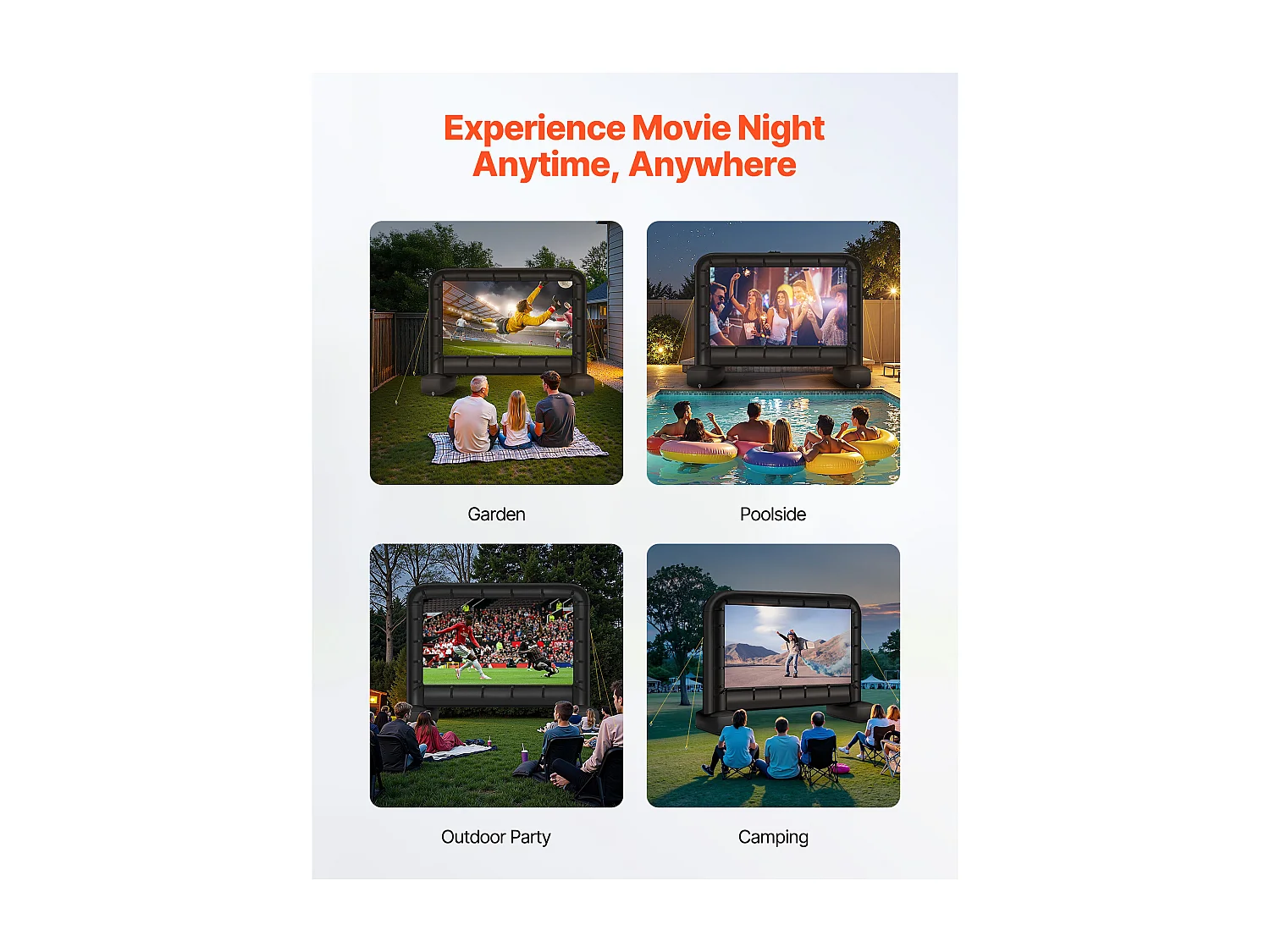 Écran de Projection Gonflable SucceBuy, Diagonale de 427 Cm, Format 16:9, 600D, Lavable, avec Sac de Rangement Portable, pour Extérieur, Cinéma Maison