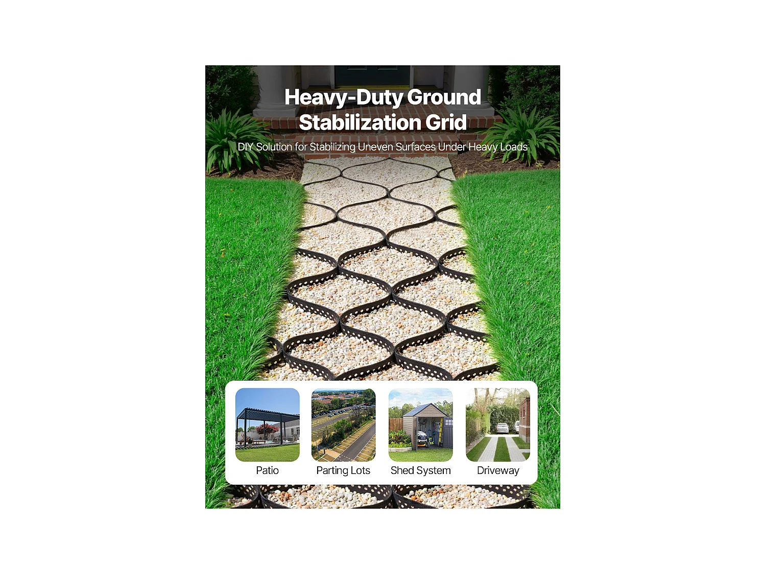 Kiesstabilisator SucceBuy, 7,6x2,9 m, Geozellulare Bodenstabilisierungsmatte, Tiefe 75 mm, Rasenrückhalt auf Stabilem Boden, für Garten