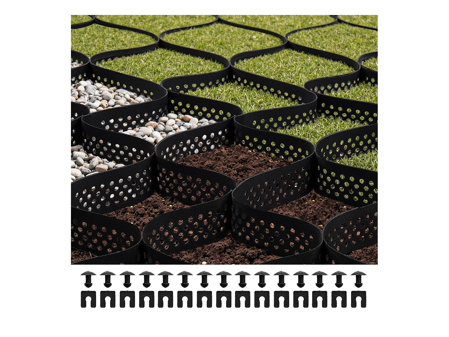 Kiesstabilisator SucceBuy, 7,6x2,9 m, Geozellulare Bodenstabilisierungsmatte, Tiefe 75 mm, Rasenrückhalt auf Stabilem Boden, für Garten