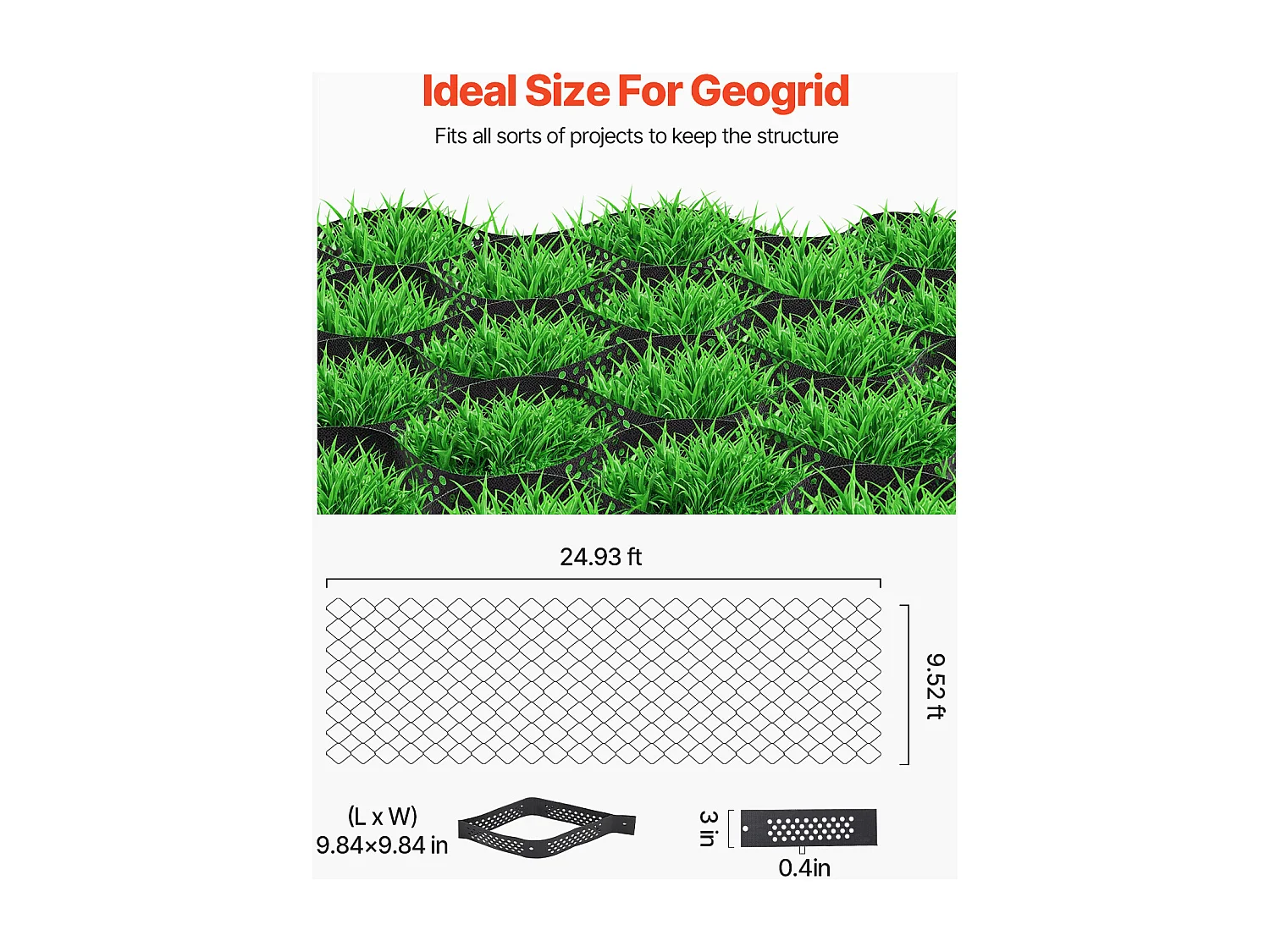 Stabilisateur de Gravier SucceBuy, 7,6x2,9 m, Grille de Stabilisation de Sol Géocellulaire, Profondeur 75 mm, Retenue de Gazon au Sol Stable, pour Jardin