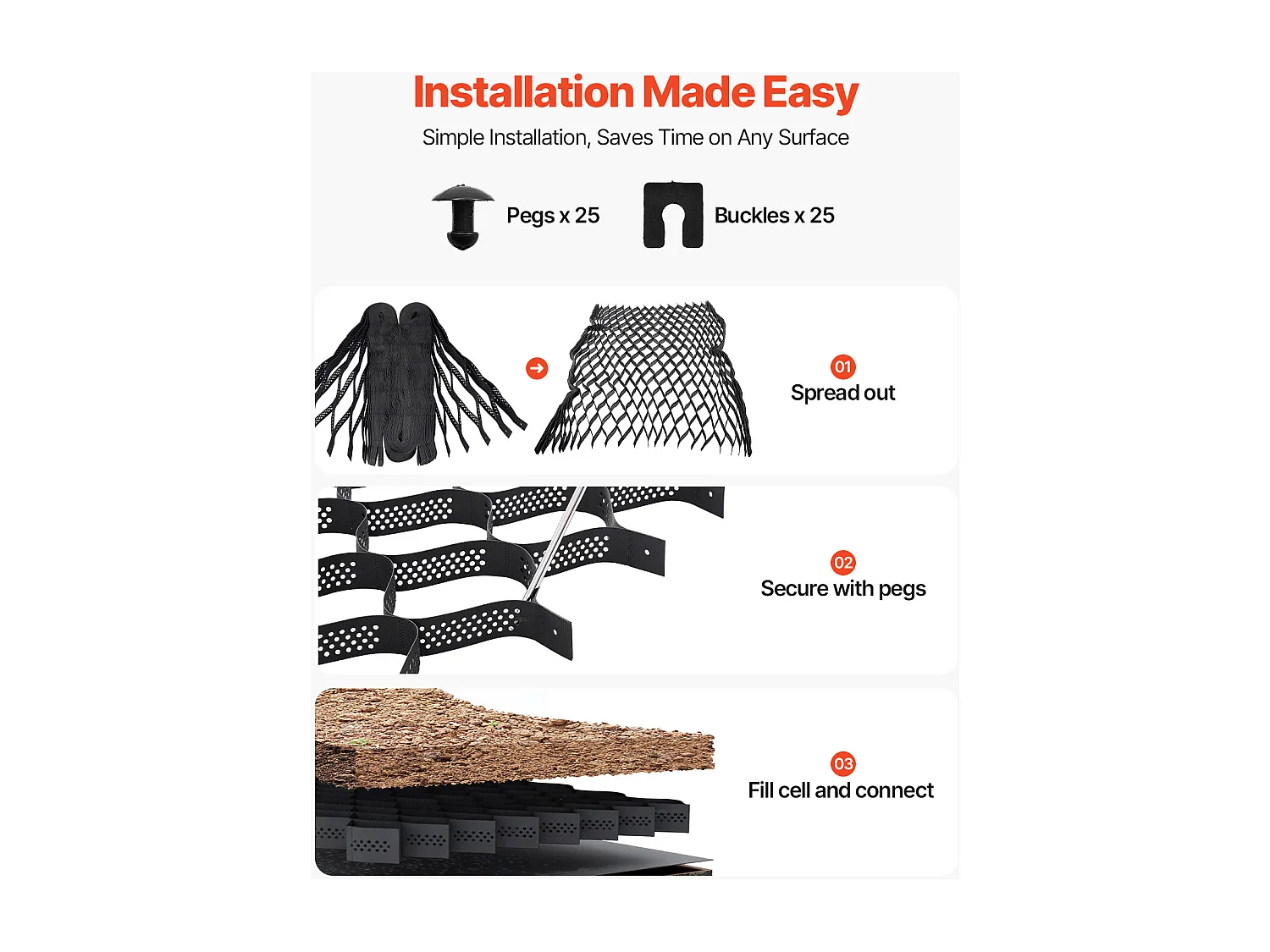 Stabilisateur de Gravier SucceBuy, 7,6x2,9 m, Grille de Stabilisation de Sol Géocellulaire, Profondeur 75 mm, Retenue de Gazon au Sol Stable, pour Jardin