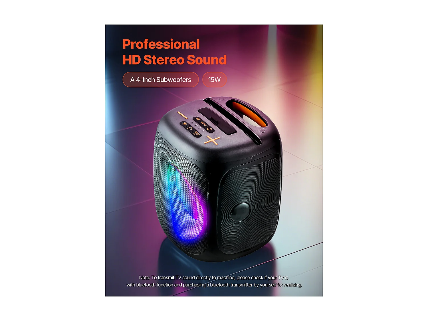 Karaoke-machine SucceBuy voor Volwassenen, 15 W, Draagbare Bluetooth-luidspreker 4 Inch met 2 Draadloze Microfoons, LED-licht, TWS-functie, Handvat
